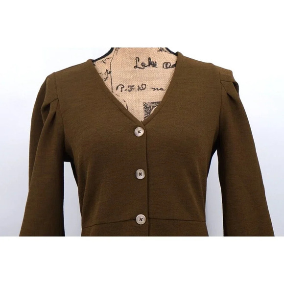 Madewell New Texture &‎ Thread Dress Women S Brown Button Crepe Balloon Sleeve - Picture 4 of 8